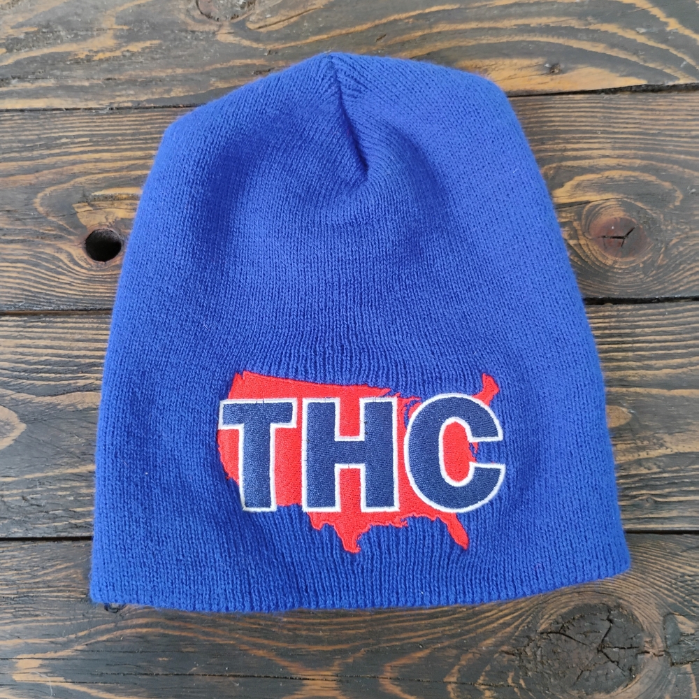 THC BLUE 420 POT MAP TOBOGGAN KNIT VINTAGE BEANIE SKULL HAT CAP NWOT